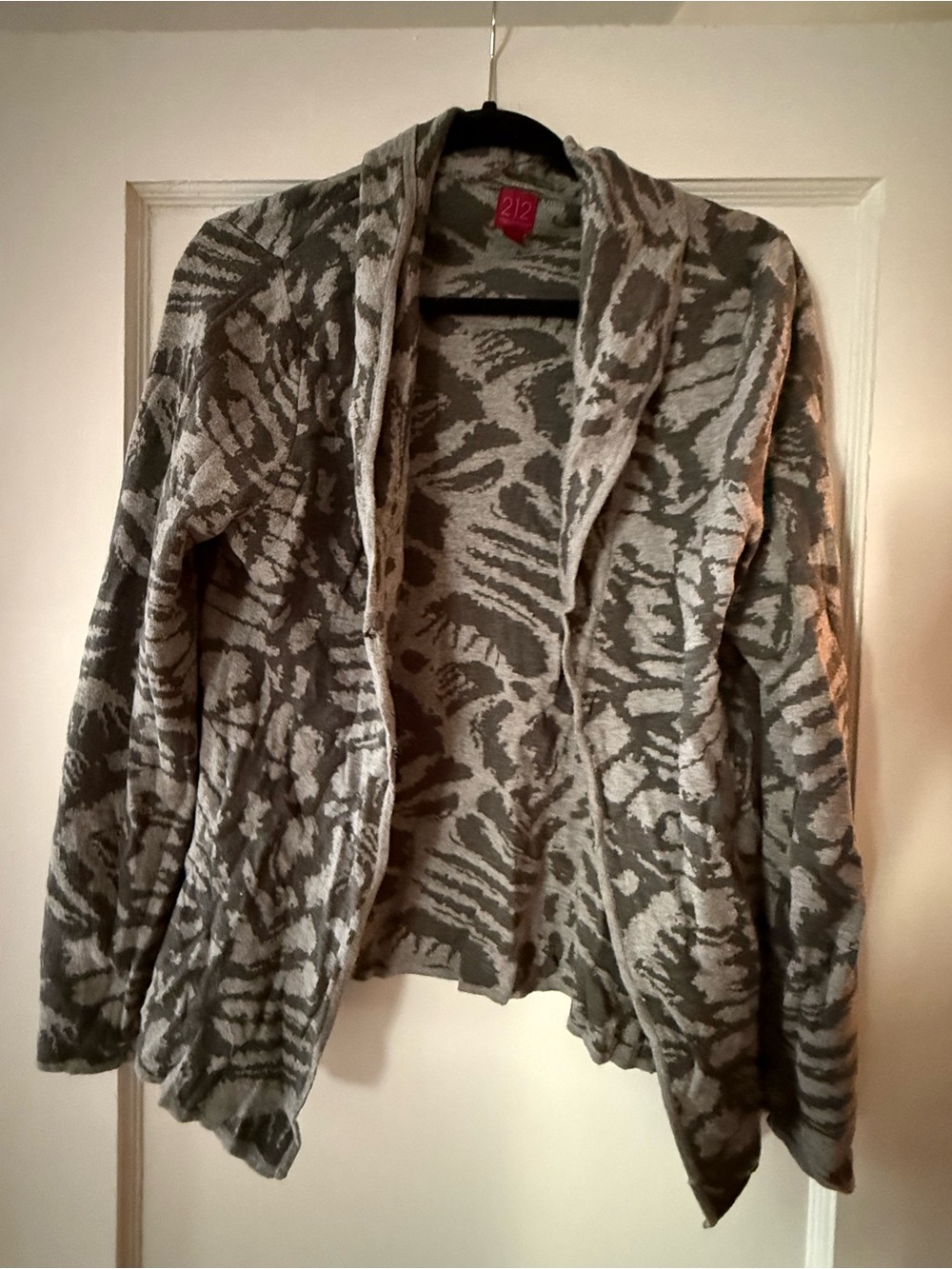 Gray Patterned Open Front Cardigan